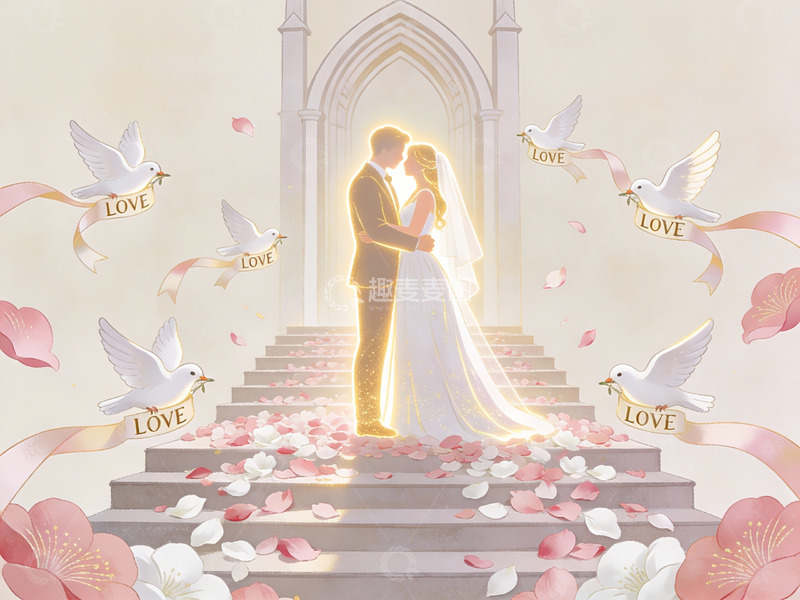 高清大图下载【趣麦麦图】新人在花阶上相拥
