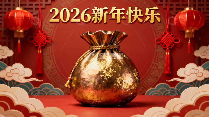 高清大图下载【趣麦麦图】新年快乐金袋红灯笼