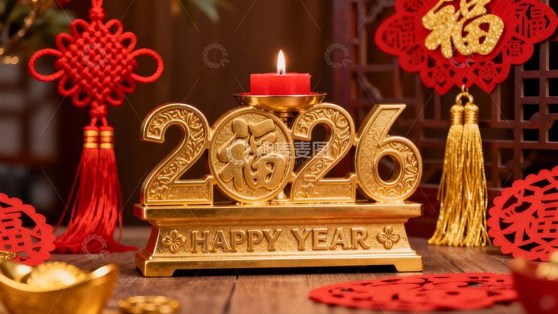 高清大图下载【趣麦麦图】新年装饰金色烛台摆件