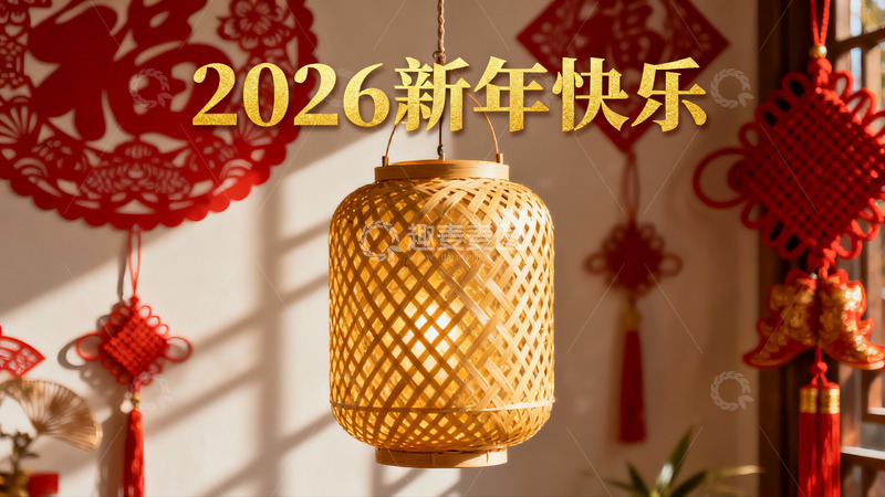 高清大图下载【趣麦麦图】新年灯笼与红色剪纸装饰