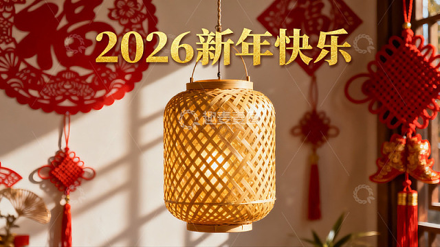 新年灯笼与红色剪纸装饰