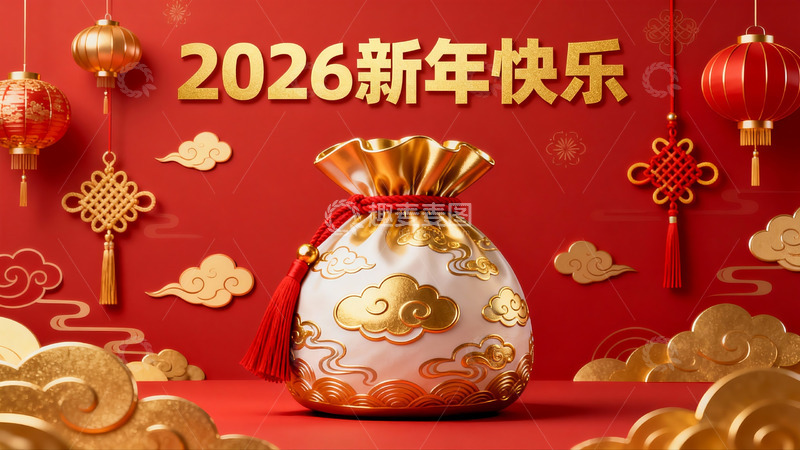 高清大图下载【趣麦麦图】新年快乐红包灯笼装饰画面