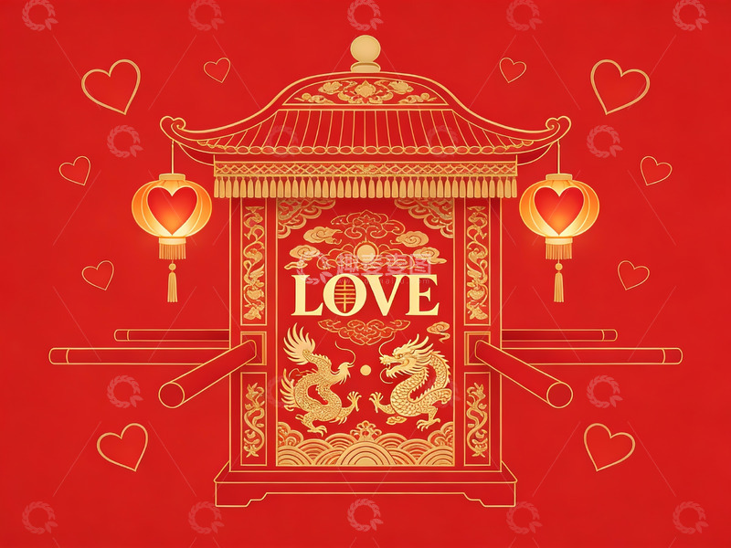 高清大图下载【趣麦麦图】中式红色喜庆爱情主题图案