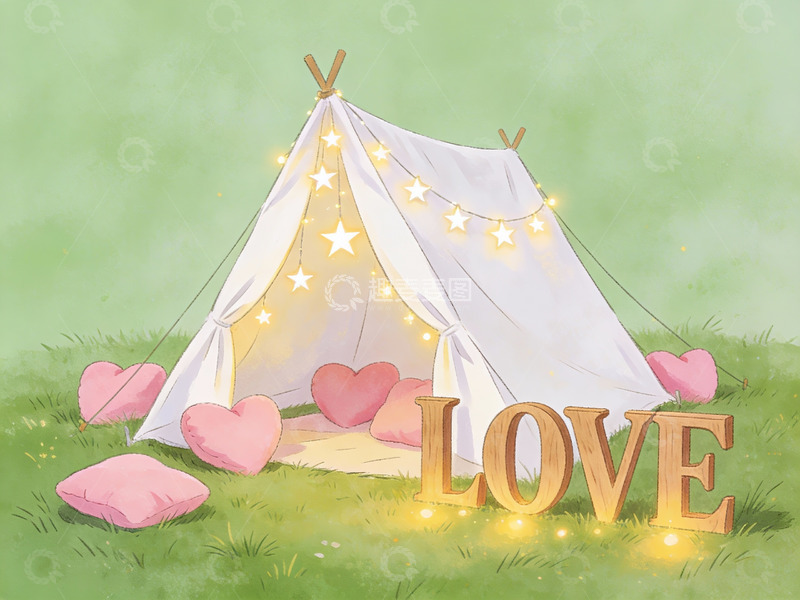 高清大图下载【趣麦麦图】爱心帐篷与发光字母