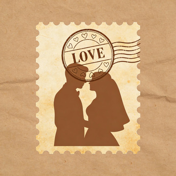 情侣剪影邮票图案
