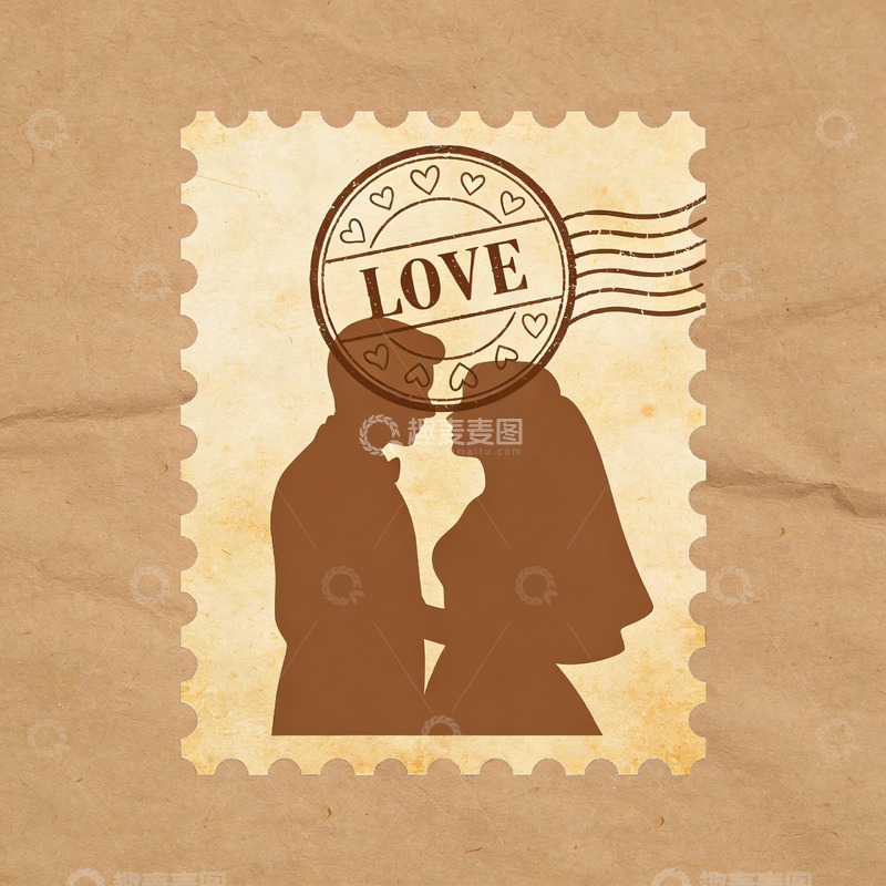 高清大图下载【趣麦麦图】情侣剪影邮票图案