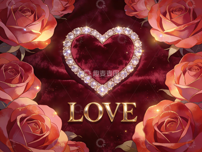 高清大图下载【趣麦麦图】玫瑰环绕的钻石心形图案