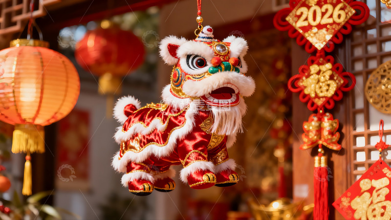 高清大图下载【趣麦麦图】春节舞狮挂饰与红灯笼