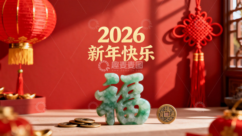 高清大图下载【趣麦麦图】新年装饰摆件红色背景