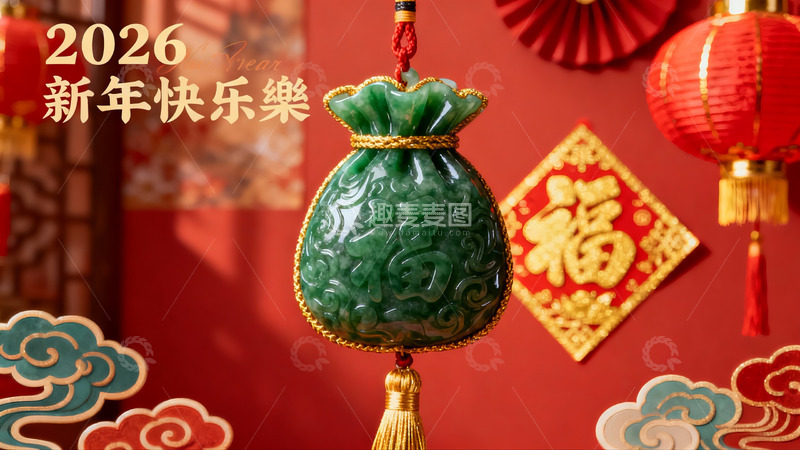 高清大图下载【趣麦麦图】2026新年装饰玉袋挂饰
