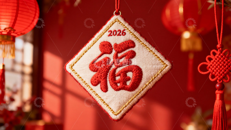 高清大图下载【趣麦麦图】新年福字挂饰与红灯笼