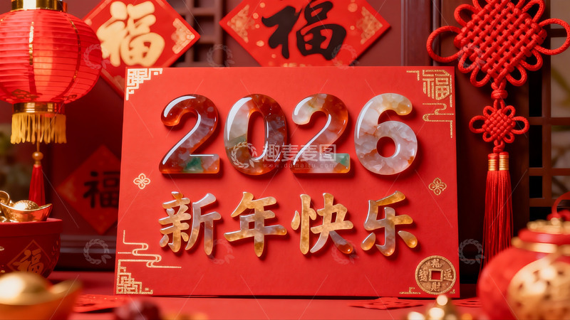 高清大图下载【趣麦麦图】2026新年快乐红色装饰场景