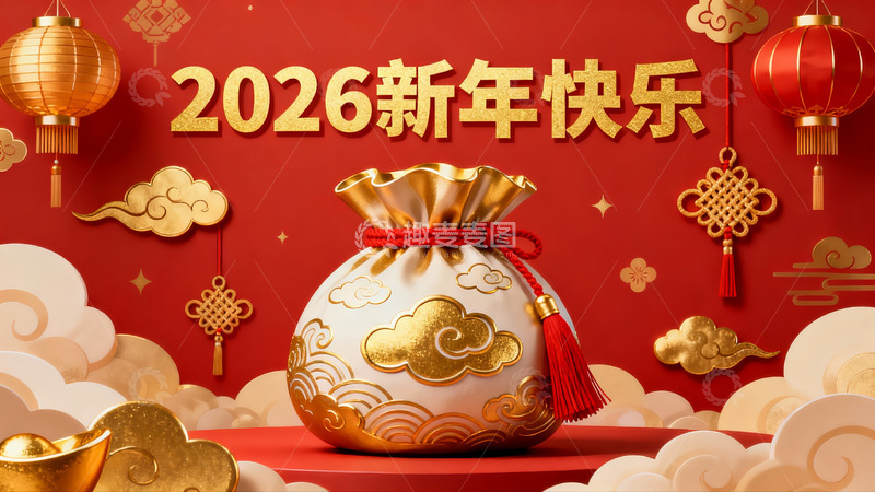 高清大图下载【趣麦麦图】2026新年快乐红色喜庆装饰