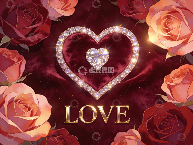 高清大图下载【趣麦麦图】玫瑰环绕的钻石心形图案