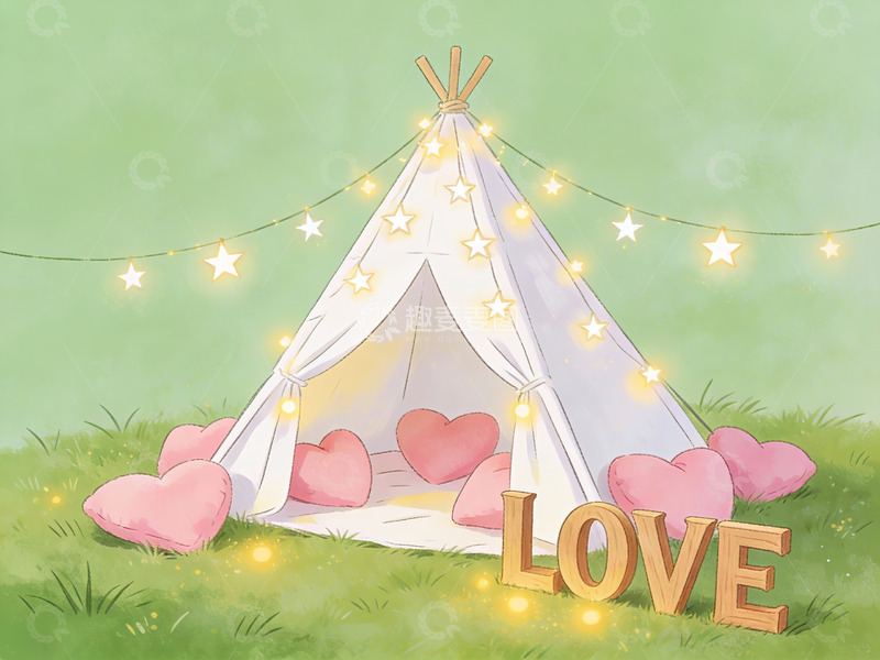 高清大图下载【趣麦麦图】爱心帐篷与灯光装饰场景