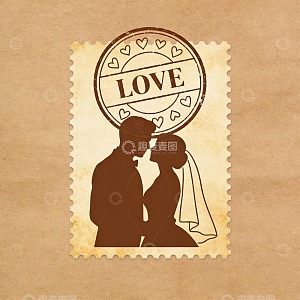 复古邮票风格情侣剪影