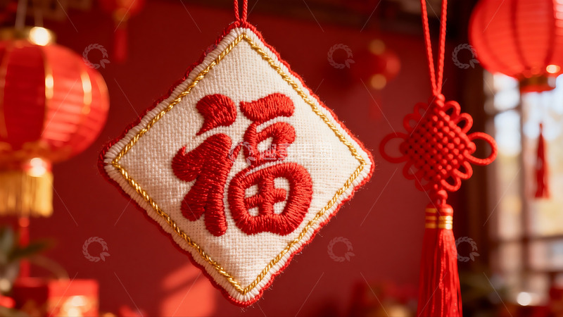 高清大图下载【趣麦麦图】春节福字挂饰与红灯笼