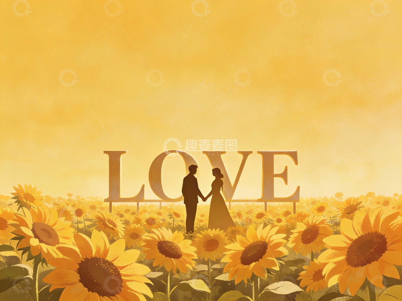 高清大图下载【趣麦麦图】情侣在向日葵花田中牵手