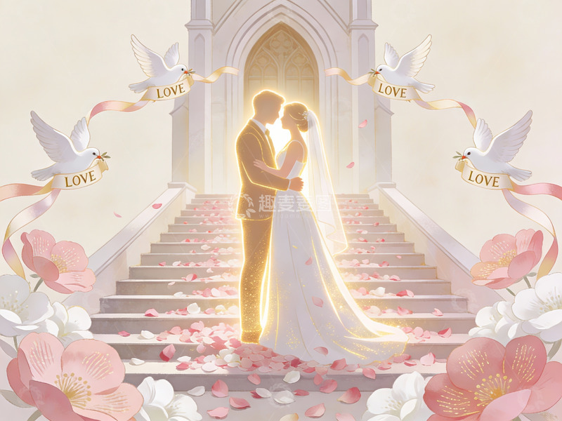 高清大图下载【趣麦麦图】新人在花阶前相拥