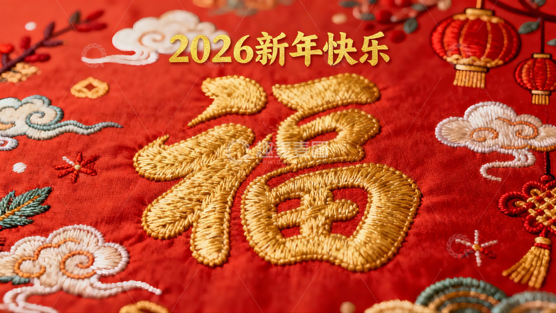 高清大图下载【趣麦麦图】红色刺绣福字新年装饰