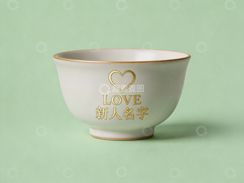 高清大图下载【趣麦麦图】金色心形图案的陶瓷碗