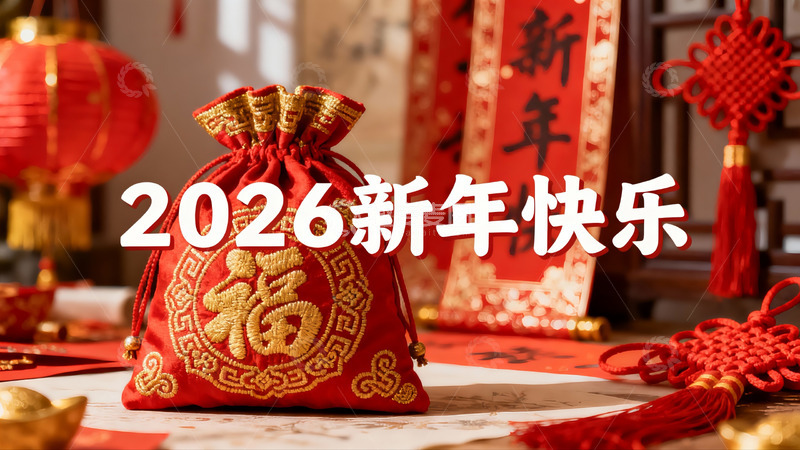 高清大图下载【趣麦麦图】新年红色福袋装饰场景