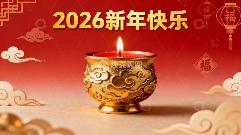 高清大图下载【趣麦麦图】金色烛台新年祝福图