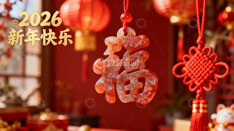 高清大图下载【趣麦麦图】新年福字挂饰与红灯笼