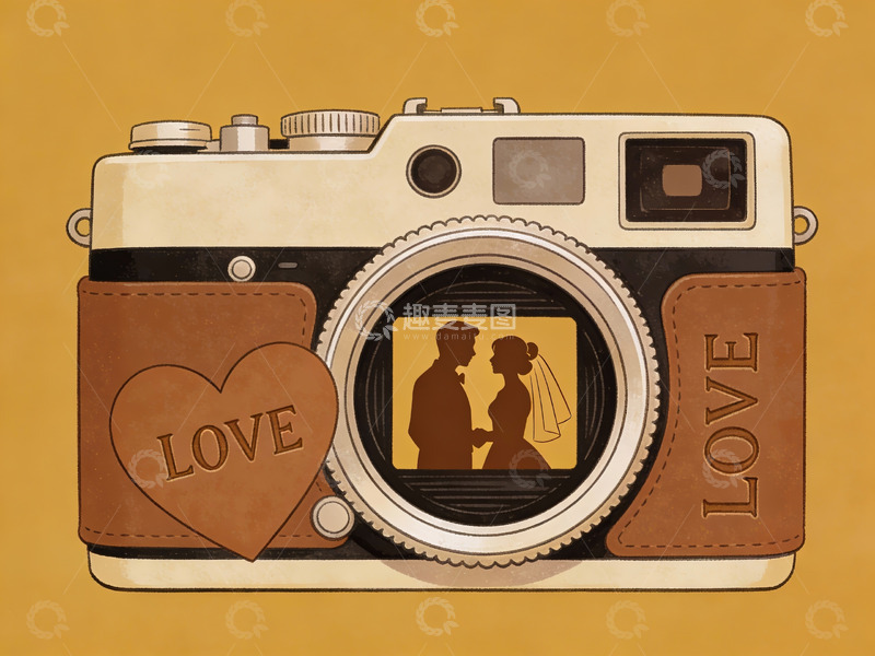 高清大图下载【趣麦麦图】复古相机中的情侣剪影
