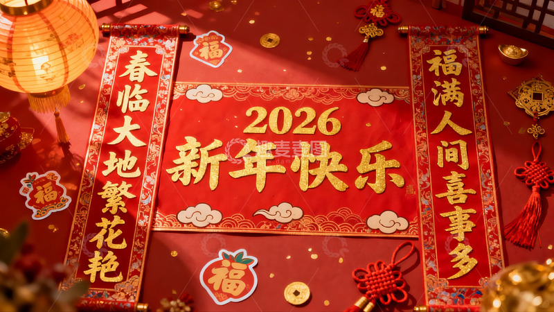 高清大图下载【趣麦麦图】春节红色装饰新年快乐