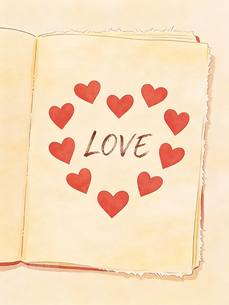 高清大图下载【趣麦麦图】书页上的爱心与爱字