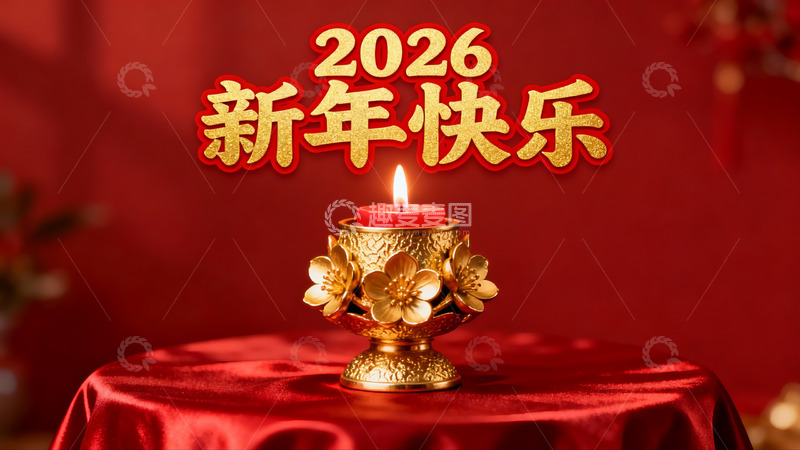 高清大图下载【趣麦麦图】新年红色烛台装饰画面