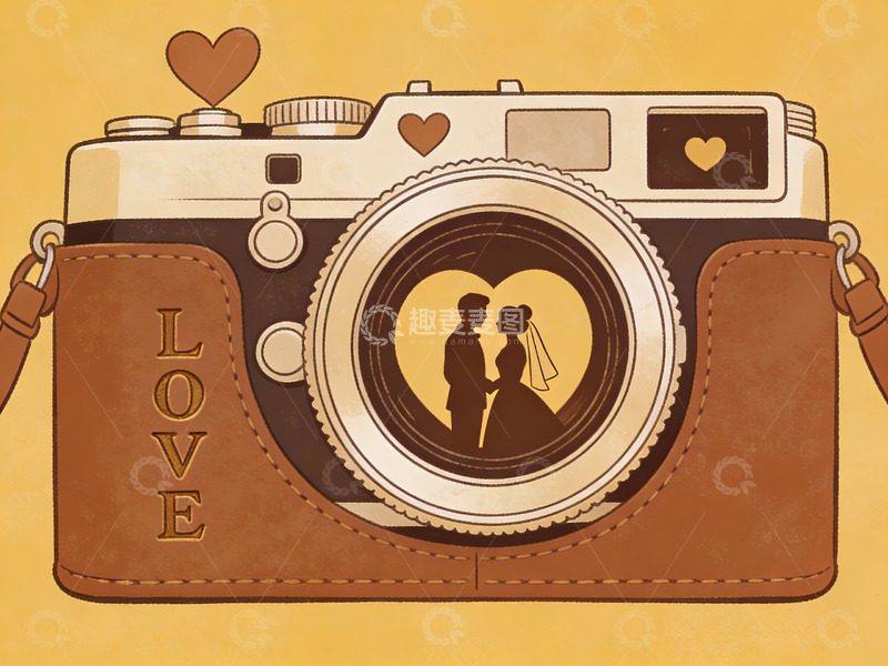 高清大图下载【趣麦麦图】复古相机中的情侣剪影