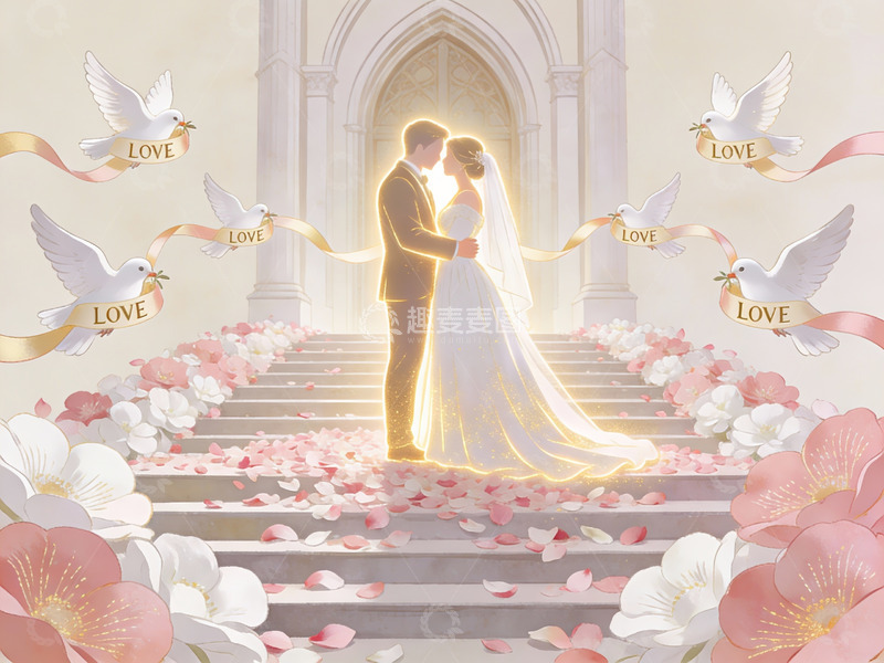 高清大图下载【趣麦麦图】新人在花阶上相拥