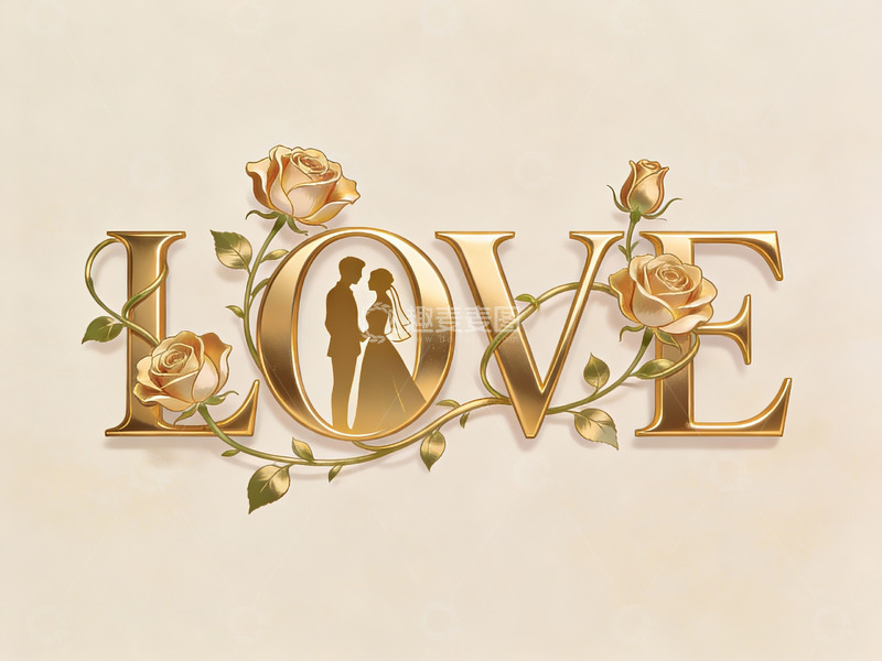 高清大图下载【趣麦麦图】金色爱情主题艺术字设计