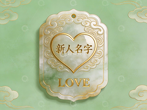 金色心形吊牌上的新人名字