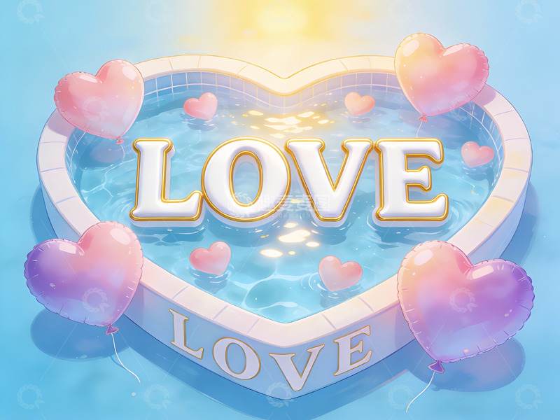 高清大图下载【趣麦麦图】心形泳池中的爱意场景