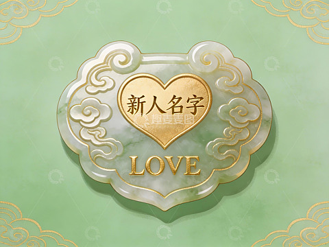 中式婚庆心形徽章设计