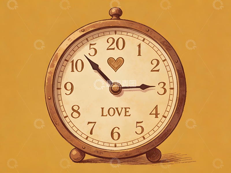 高清大图下载【趣麦麦图】复古钟表上的爱心与爱字