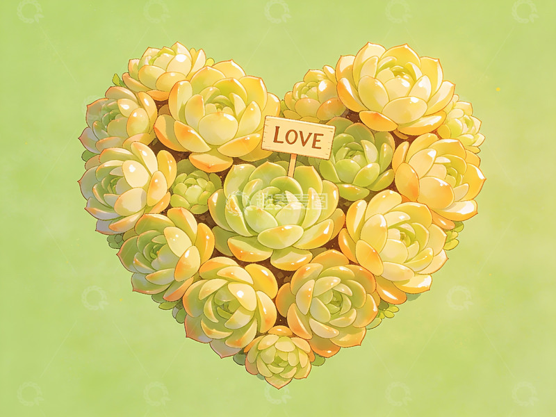 高清大图下载【趣麦麦图】心形多肉植物插画