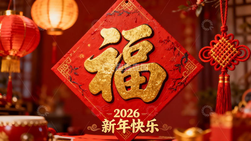 高清大图下载【趣麦麦图】新年福字挂饰与红灯笼