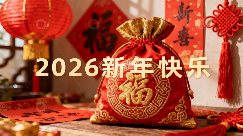 高清大图下载【趣麦麦图】新年红色福袋装饰场景