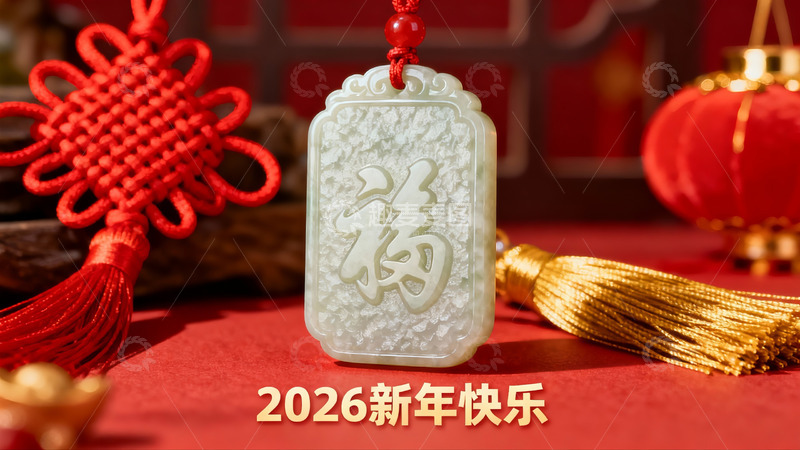 高清大图下载【趣麦麦图】新年玉佩挂饰与红色装饰