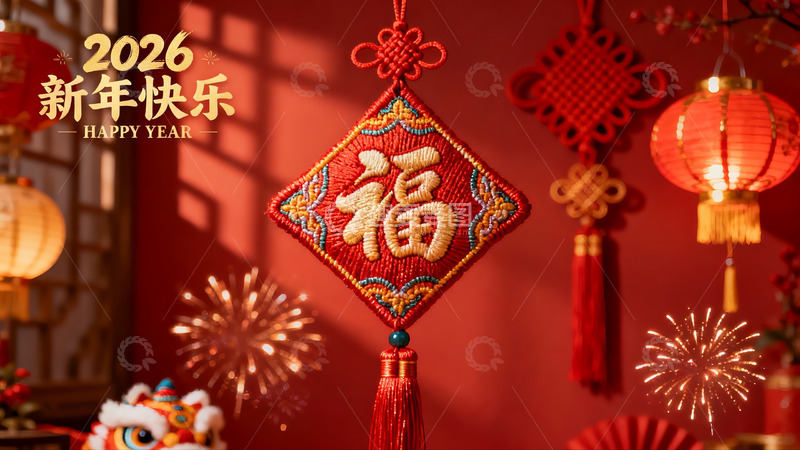 高清大图下载【趣麦麦图】新年挂饰灯笼烟花共庆佳节