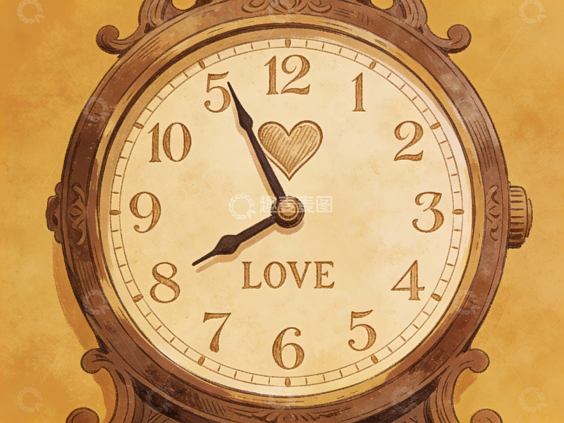 高清大图下载【趣麦麦图】复古钟表上的爱心与爱字