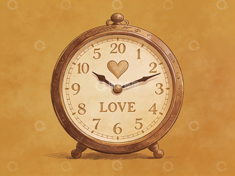 高清大图下载【趣麦麦图】复古钟表上的爱心与爱字