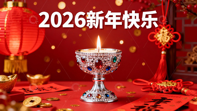新年装饰烛台与红灯笼