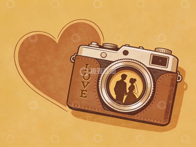 高清大图下载【趣麦麦图】复古相机与爱情剪影