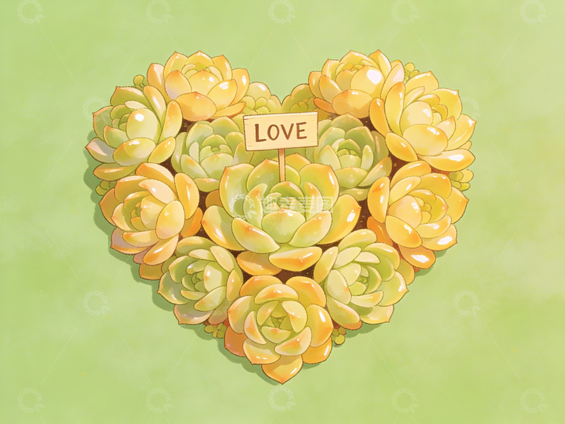 高清大图下载【趣麦麦图】心形多肉植物插画