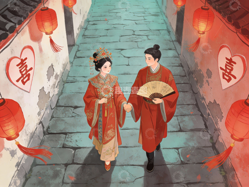 高清大图下载【趣麦麦图】古风新人巷中携手同行